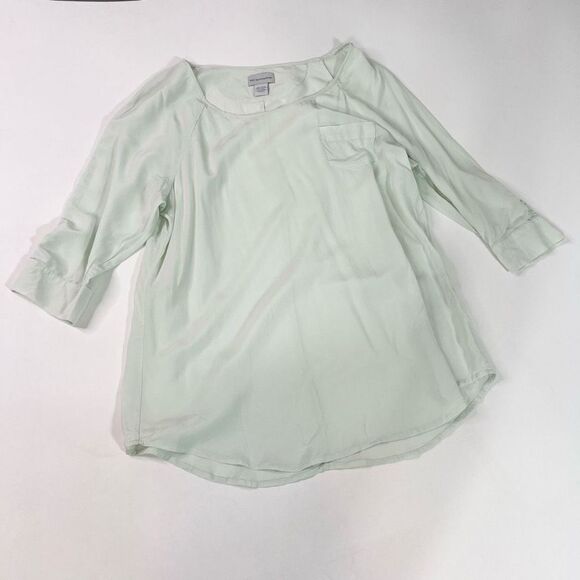Soft Surroundings Blouse Top Womens Large Mint Silk Ruched Quarter Sleeve Pocket - Picture 1 of 8